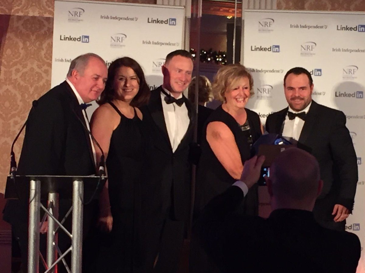 Brightwater Recruitment collecting their award for Best Angency (Online), with Gavin Duffy