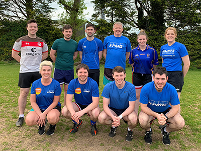 Team KPMG at the Chartered Accountants Cork Society Tag Rugby Tournament sponsored by Brightwater in Cork Constitution FC